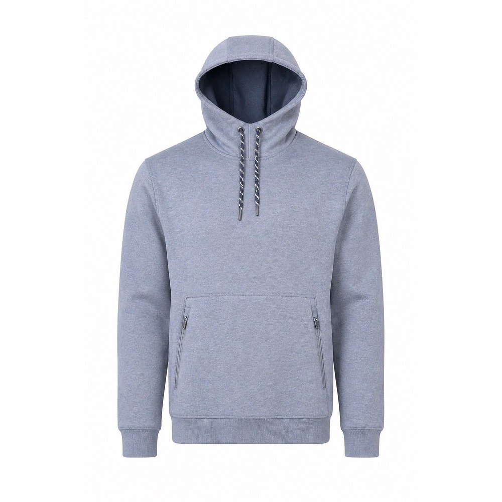 Motion Mens Hooded Pullover Navy Heather Scuba Hood Zipper Pockets Small NEW